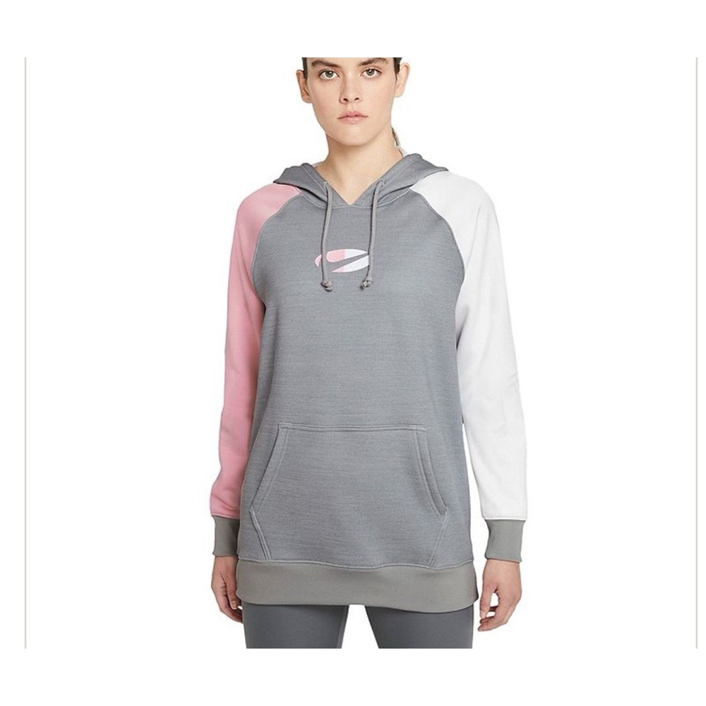 Nike Therma Fit Training Hoodie Pullover Women Pink Gray Sz S Sweatshirt Pockets